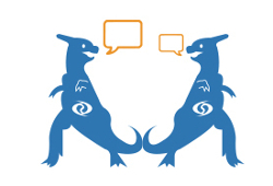 deux dinosaures bleus dialoguent