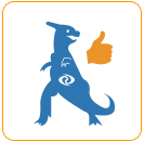 dinosaure bleu avec pouce en l'air